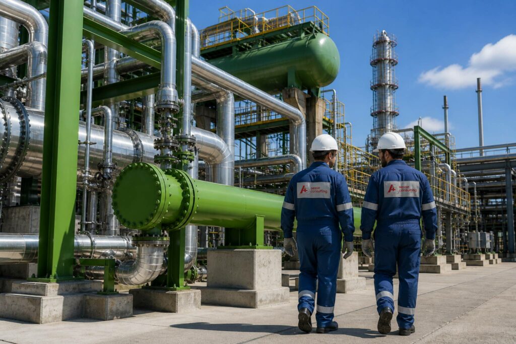 analisi manutentiva impianto industriale con tecnici in campo e verifica sistemi