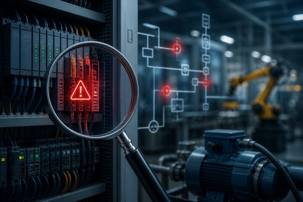 Analisi rischio guasti su sistemi industriali con controllo PLC e valutazione criticità impianto