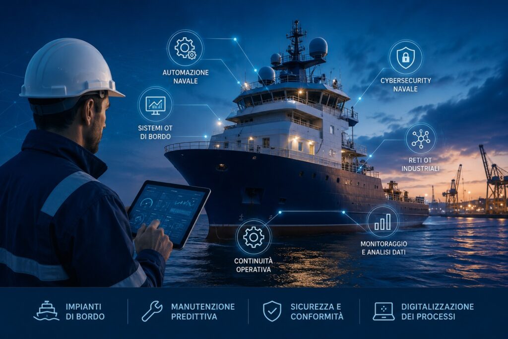 Consulenza navale industriale per sistemi OT, automazione di bordo e cybersecurity marittima