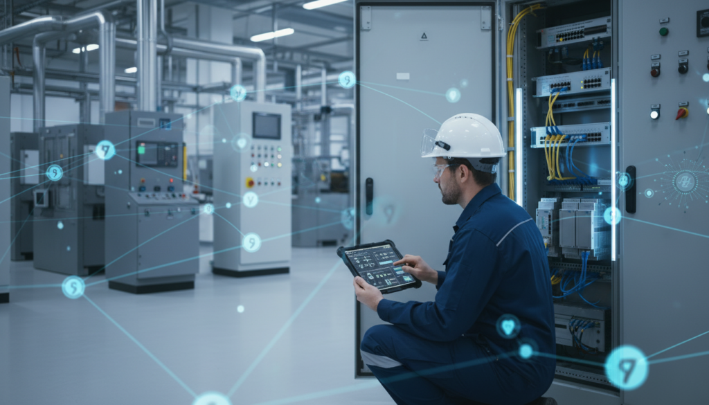 NIS 2 sicurezza OT in impianto industriale con sistemi di controllo connessi e gestione della cybersecurity